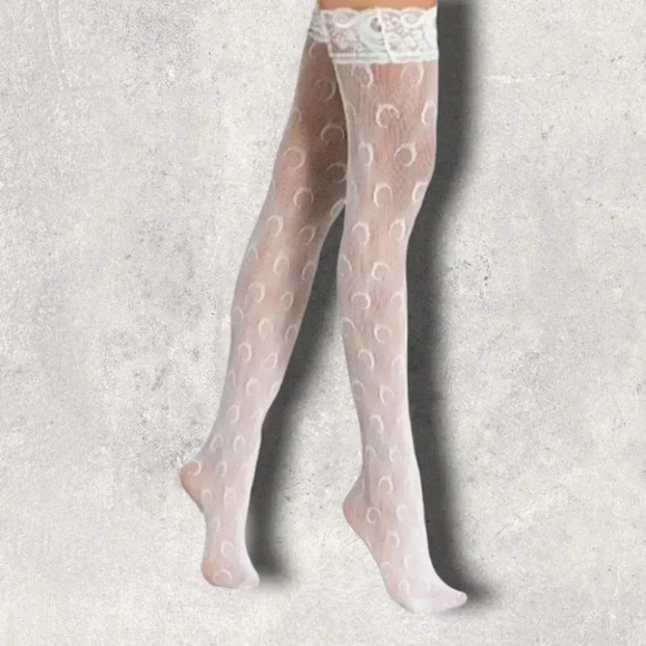 White Plus Size Thigh high Half Moon Stocking - Picture 3 of 4